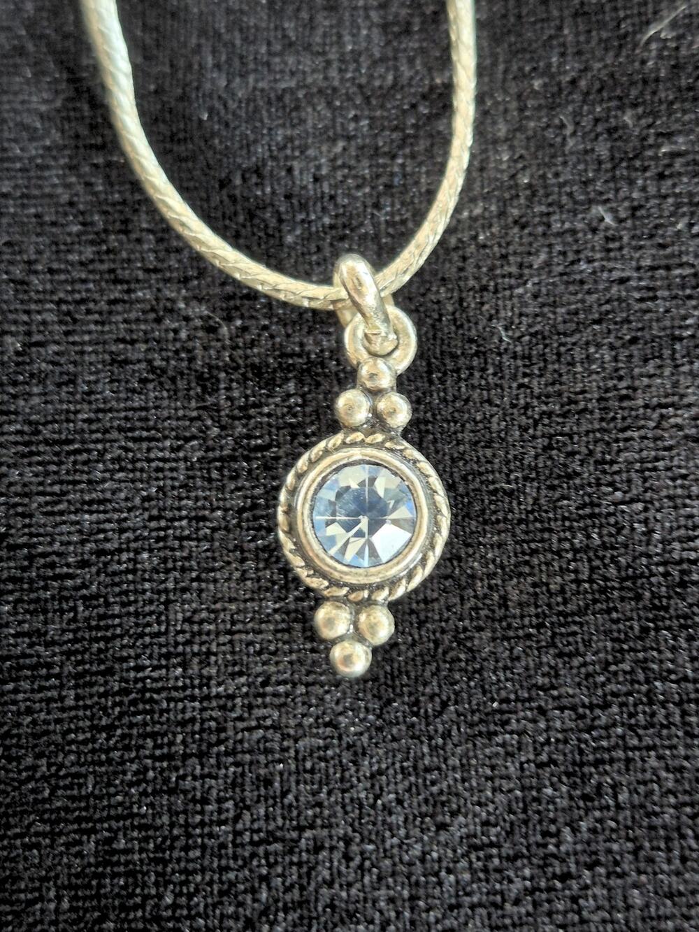 Small Pendant Necklace Light Blue Stone Silver Tone Dainty Delicate Feminine